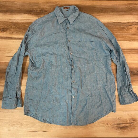 Tasso Elba Shirt Mens XXL 100% Linen Blue Lightweight Long Sleeve Button Up - Picture 1 of 9